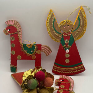 Handmade Wood Painted Christmas Ornaments Red set of 4